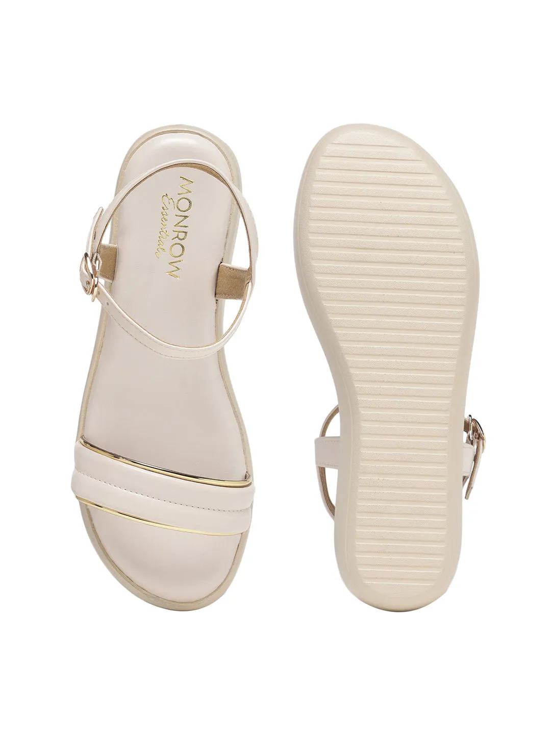 Meera Curvy Sleek Strap Cream Flatform Sandals