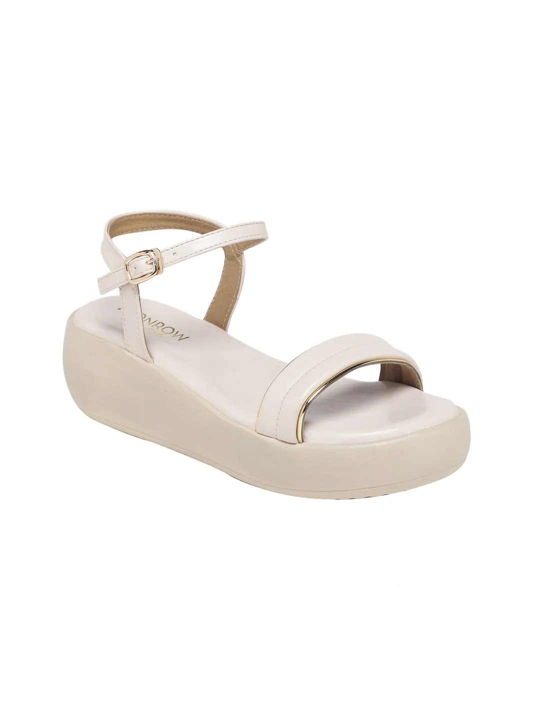 Meera Curvy Sleek Strap Cream Flatform Sandals