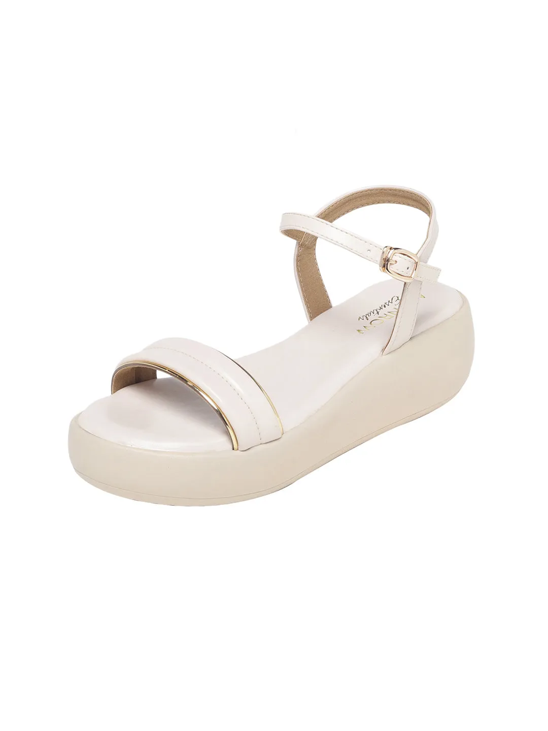 Meera Curvy Sleek Strap Cream Flatform Sandals