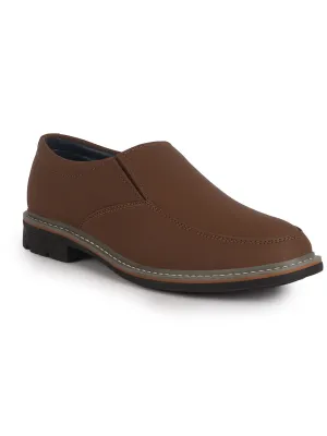 Men Brown Formal Office Comfort Broad Feet TPR Welted Sole Slip On Shoes