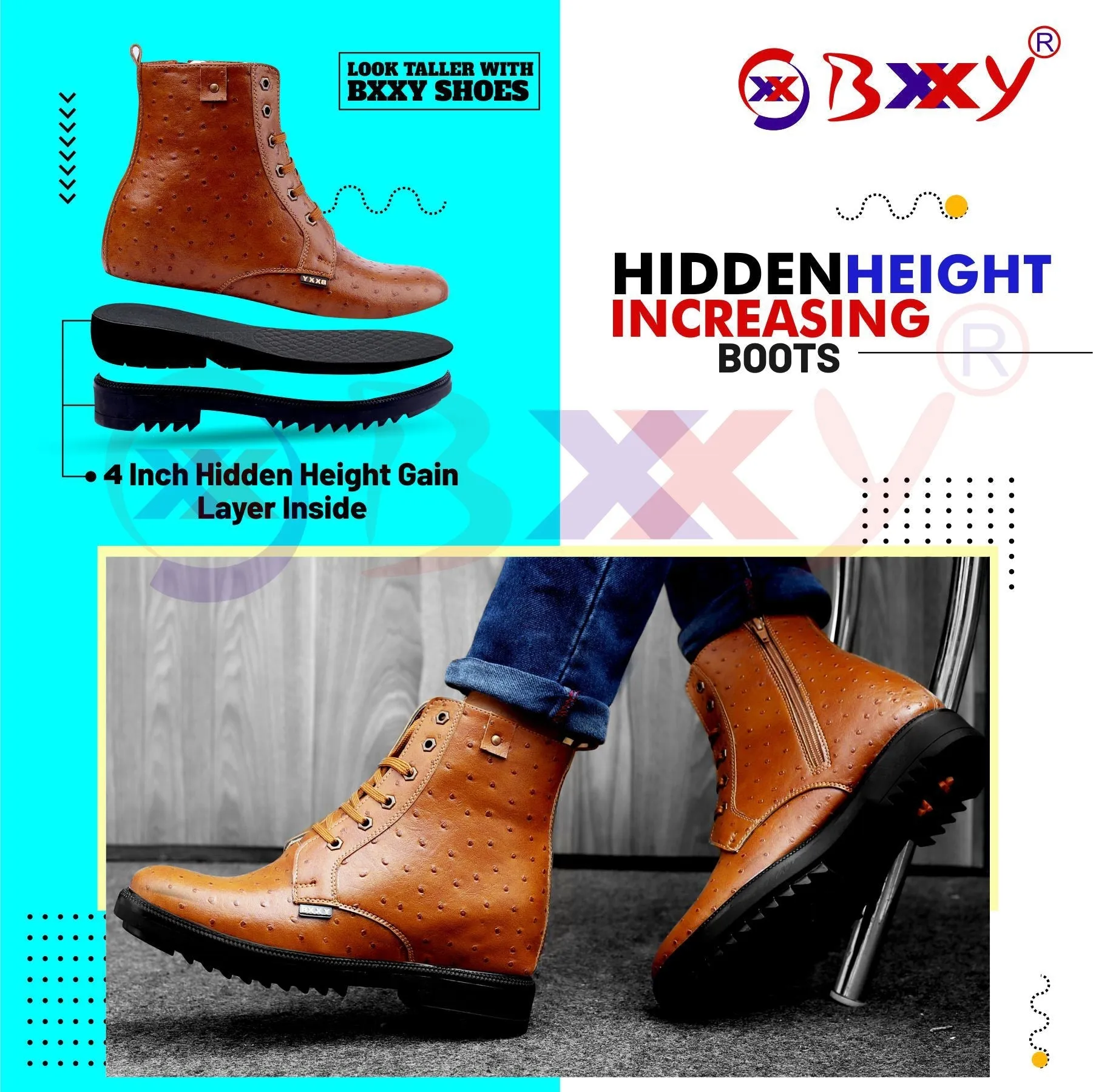 Men's 4 Inch Hidden Height Increasing Elevator Boots