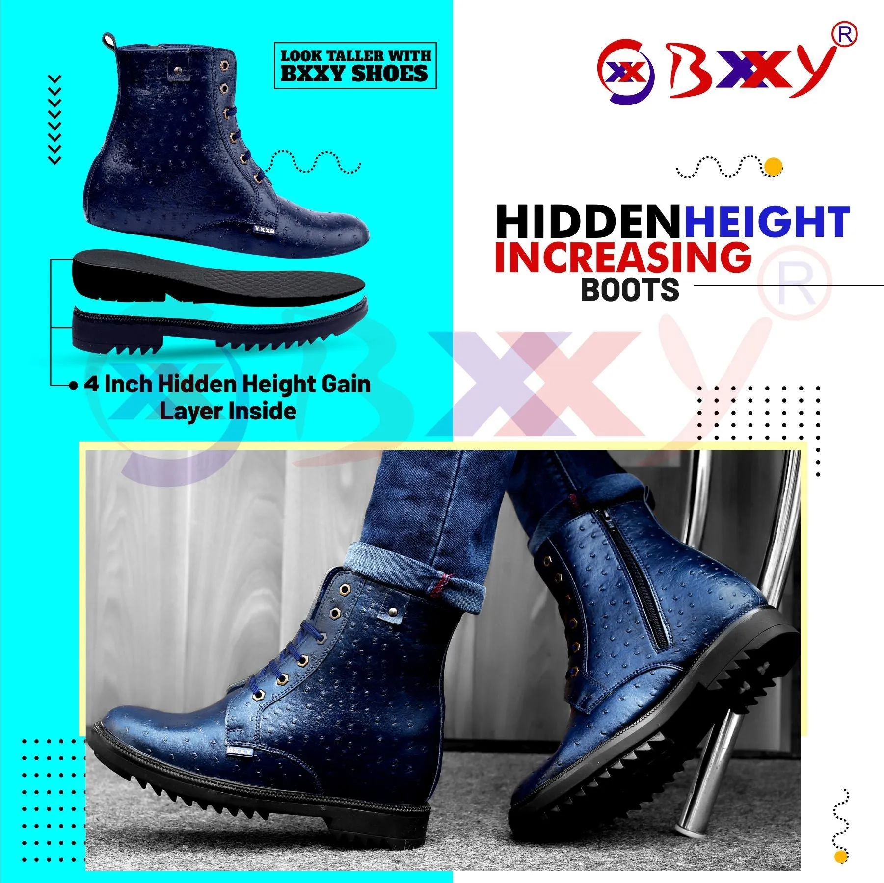 Men's 4 Inch Hidden Height Increasing Elevator Boots