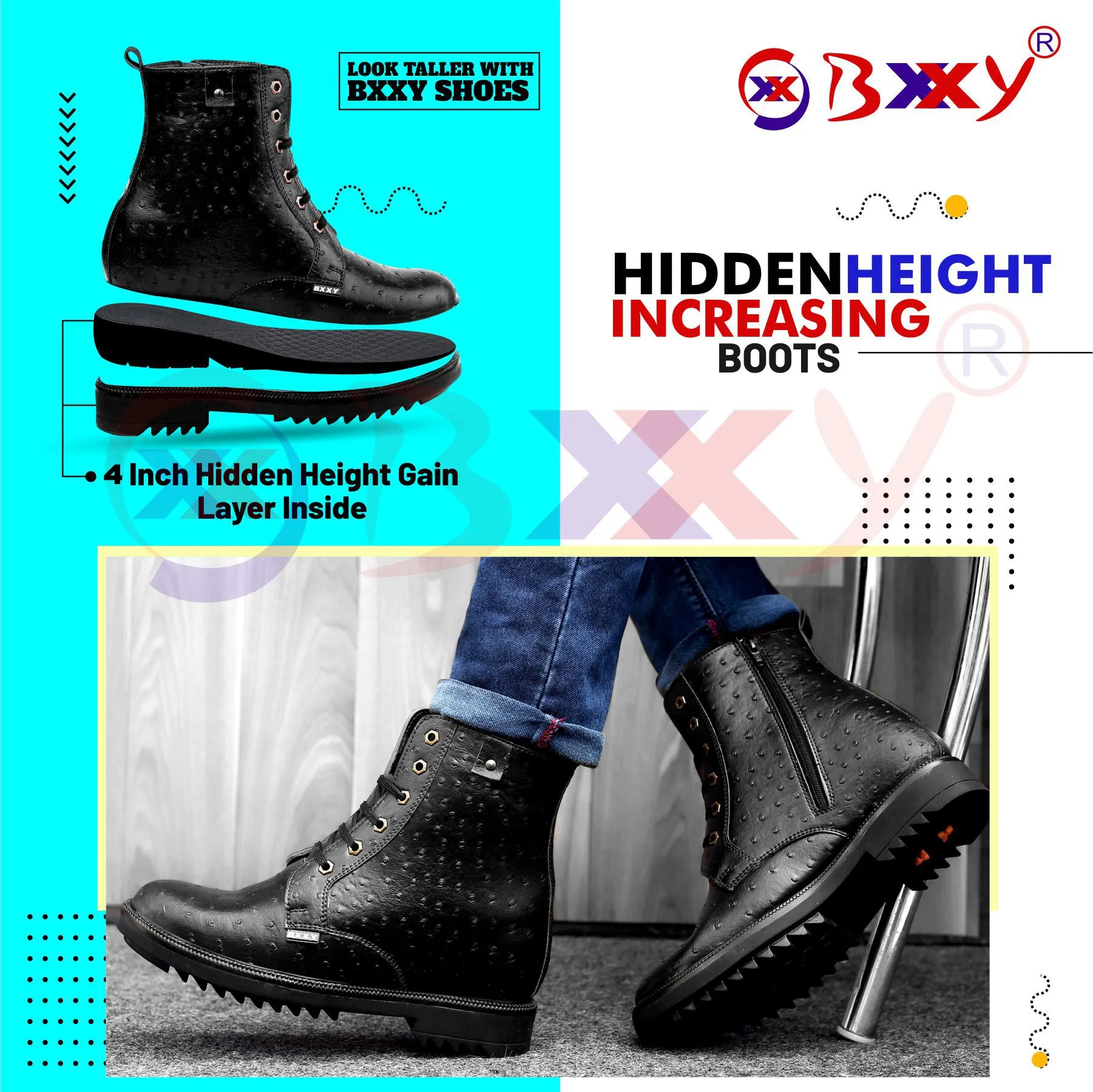 Men's 4 Inches Hidden Height Increasing New Latest Men's Trendiest Boots