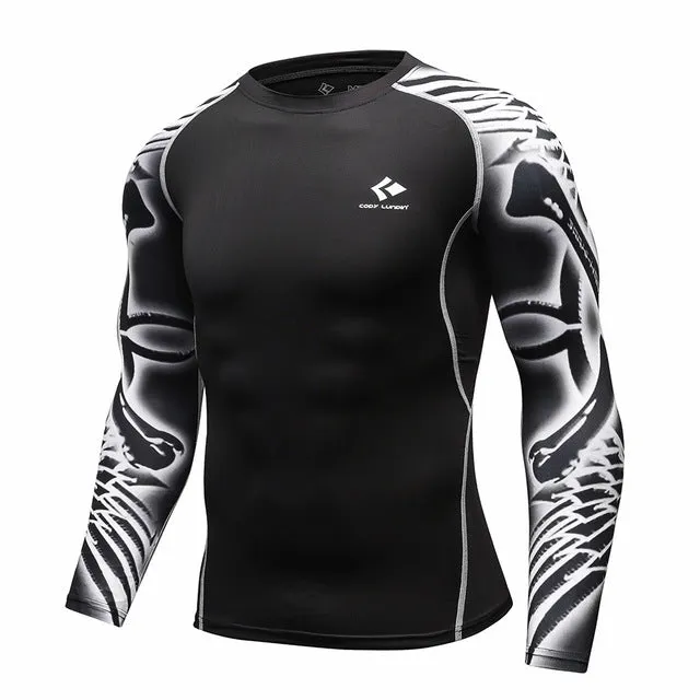 Mens Compression Shirts Bodybuilding Skin Tight Long Sleeves Jerseys Clothings MMA Crossfit Exercise Workout Fitness Sportswear