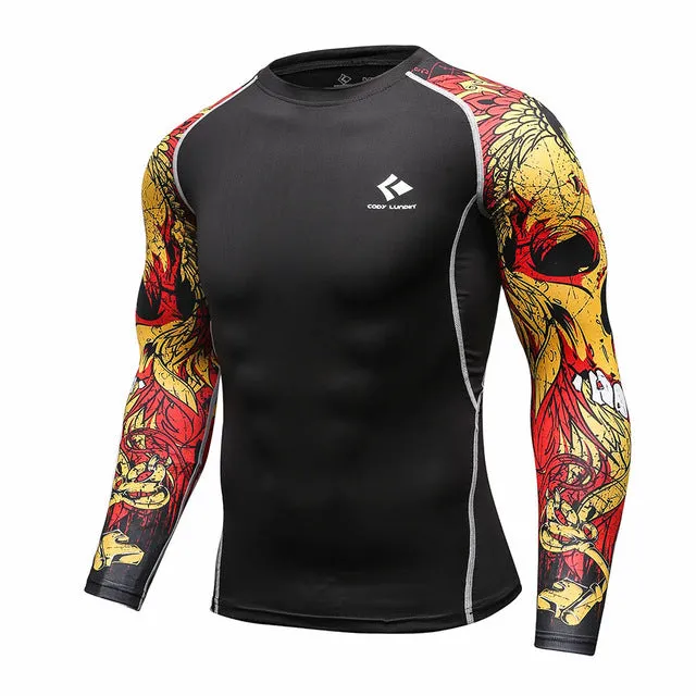 Mens Compression Shirts Bodybuilding Skin Tight Long Sleeves Jerseys Clothings MMA Crossfit Exercise Workout Fitness Sportswear