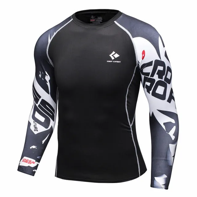 Mens Compression Shirts Bodybuilding Skin Tight Long Sleeves Jerseys Clothings MMA Crossfit Exercise Workout Fitness Sportswear