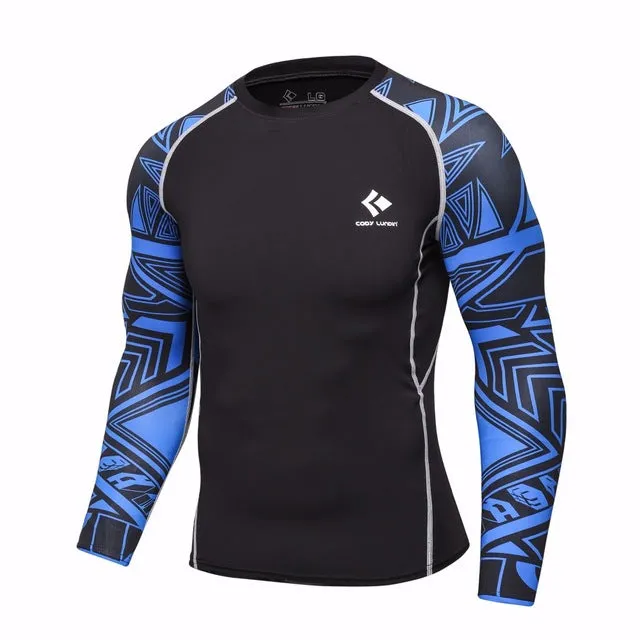 Mens Compression Shirts Bodybuilding Skin Tight Long Sleeves Jerseys Clothings MMA Crossfit Exercise Workout Fitness Sportswear