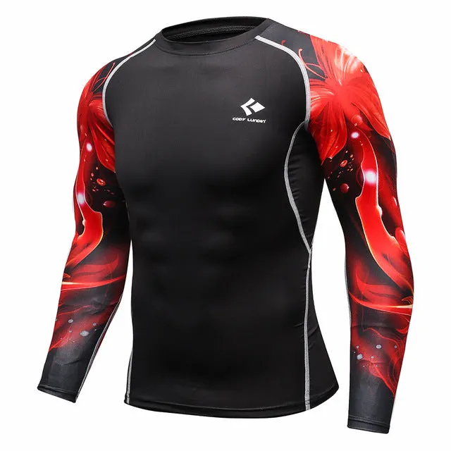 Mens Compression Shirts Bodybuilding Skin Tight Long Sleeves Jerseys Clothings MMA Crossfit Exercise Workout Fitness Sportswear