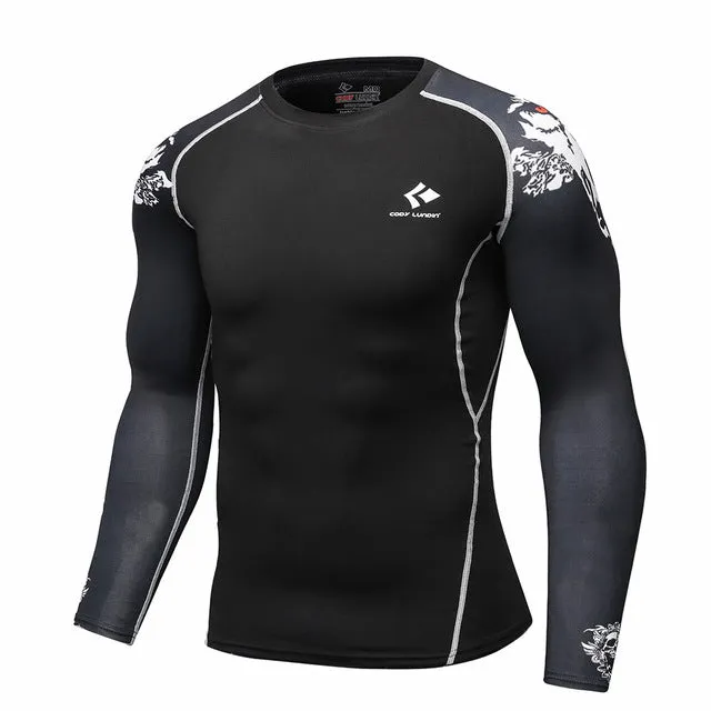 Mens Compression Shirts Bodybuilding Skin Tight Long Sleeves Jerseys Clothings MMA Crossfit Exercise Workout Fitness Sportswear