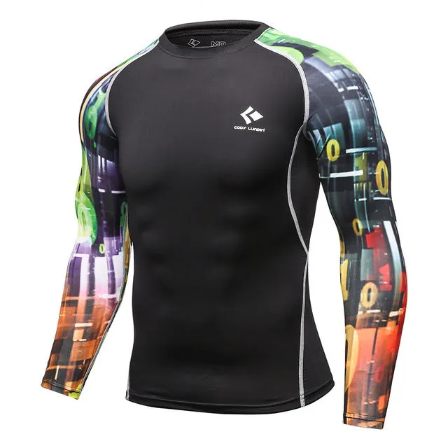 Mens Compression Shirts Bodybuilding Skin Tight Long Sleeves Jerseys Clothings MMA Crossfit Exercise Workout Fitness Sportswear