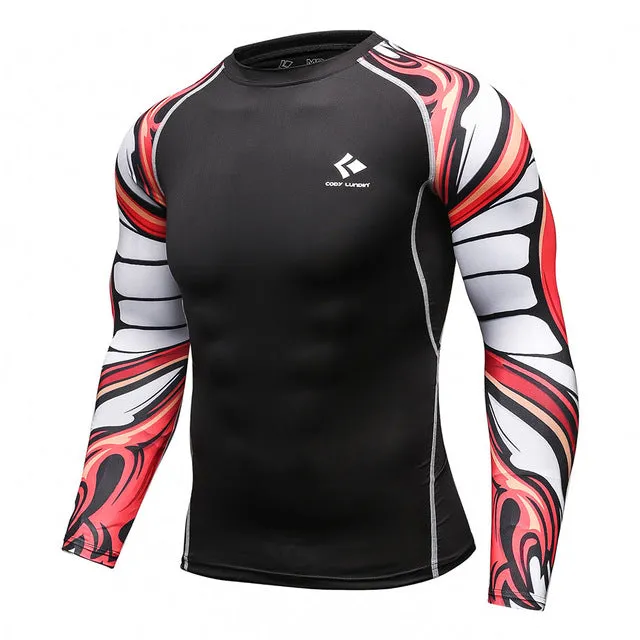 Mens Compression Shirts Bodybuilding Skin Tight Long Sleeves Jerseys Clothings MMA Crossfit Exercise Workout Fitness Sportswear