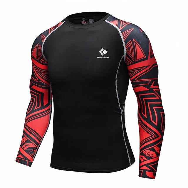 Mens Compression Shirts Bodybuilding Skin Tight Long Sleeves Jerseys Clothings MMA Crossfit Exercise Workout Fitness Sportswear