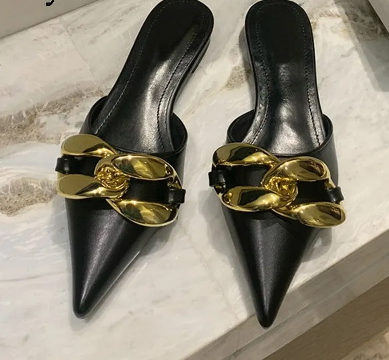 Metal Chain Pointed Toe Mules