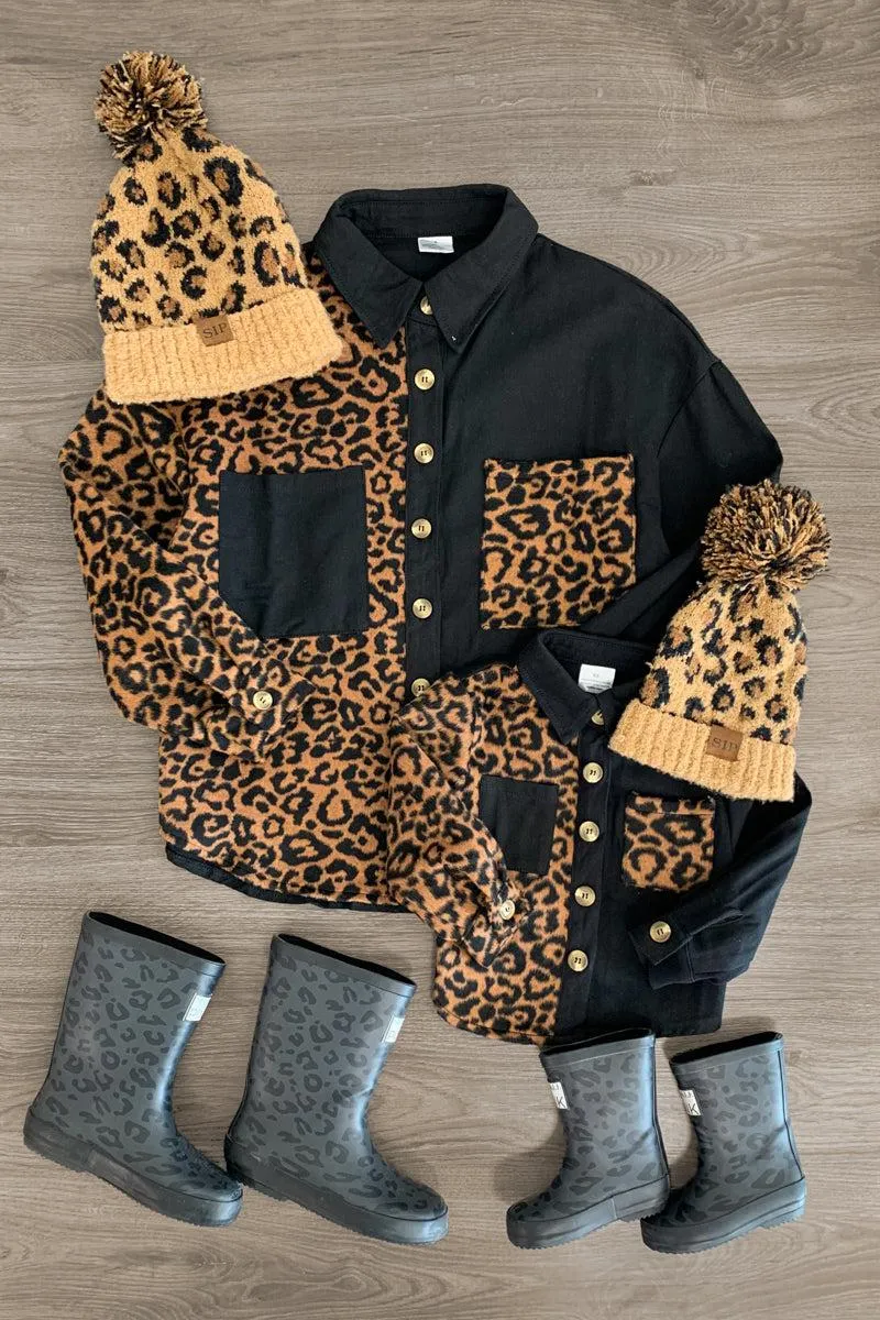 Mom & Me - Black & Cheetah Split Button Up Jacket