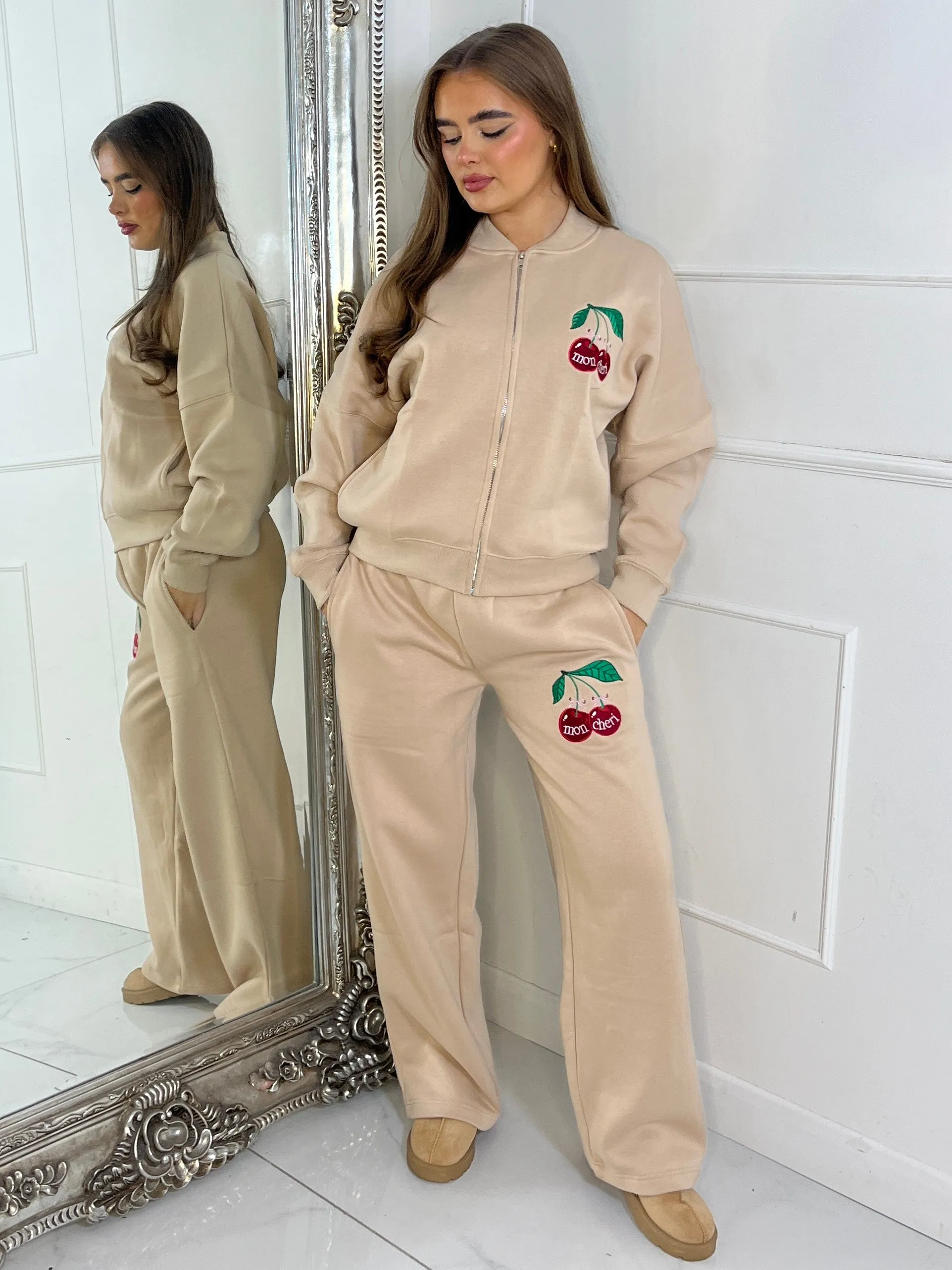 Mon Cheri Bomber Jacket & Jogger Tracksuit - Beige