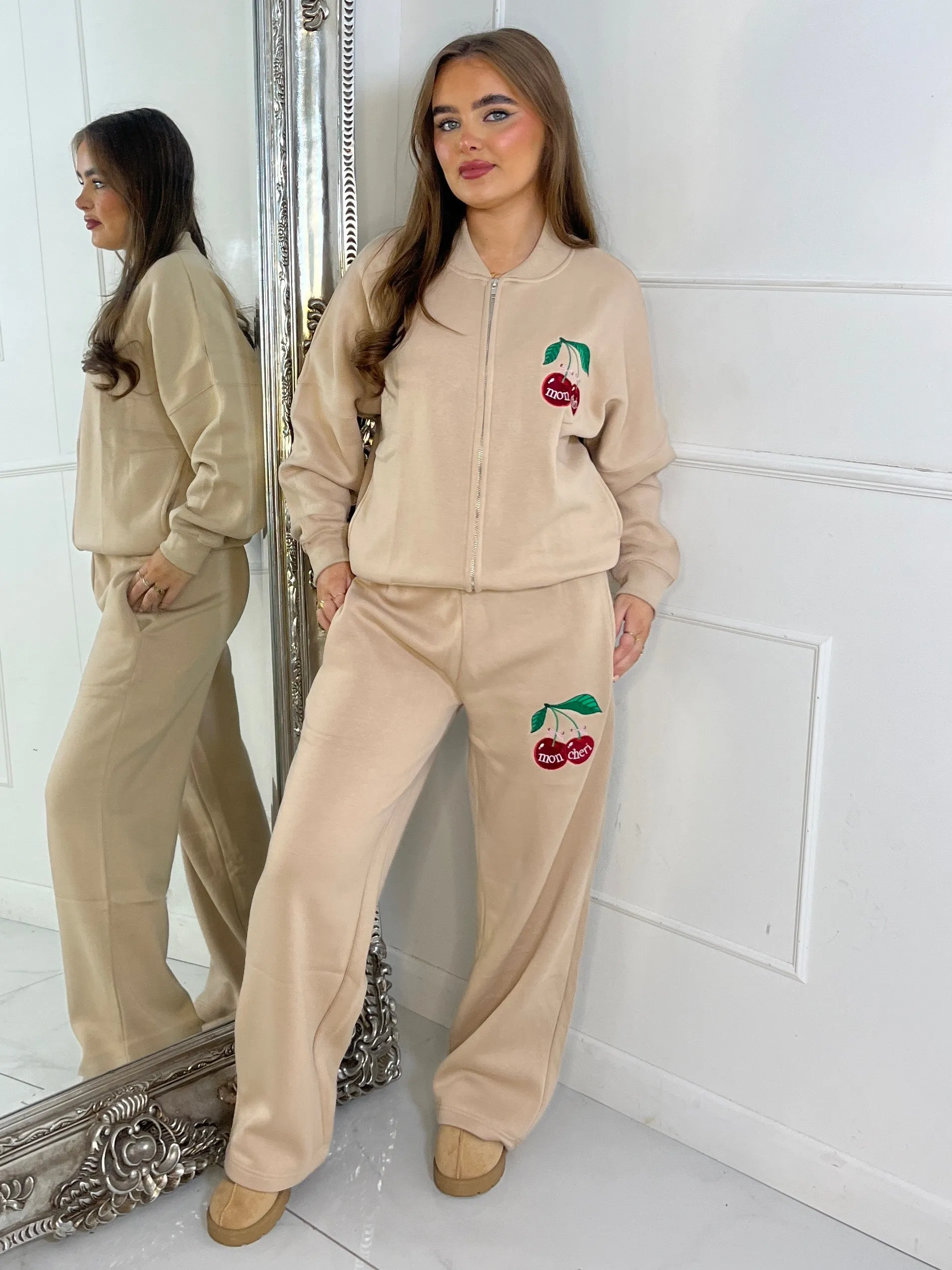 Mon Cheri Bomber Jacket & Jogger Tracksuit - Beige