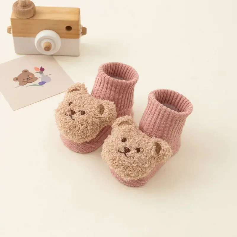 New Baby Winter Autumn Floor Sock Soft Cute Cartoon Bear Doll Toddlers Boys Girls Indoor Shoes Anti-skip 0-3Y Kids Socks