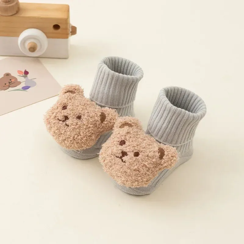 New Baby Winter Autumn Floor Sock Soft Cute Cartoon Bear Doll Toddlers Boys Girls Indoor Shoes Anti-skip 0-3Y Kids Socks