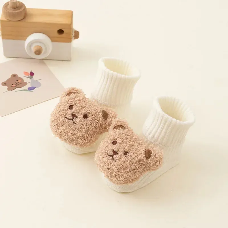 New Baby Winter Autumn Floor Sock Soft Cute Cartoon Bear Doll Toddlers Boys Girls Indoor Shoes Anti-skip 0-3Y Kids Socks