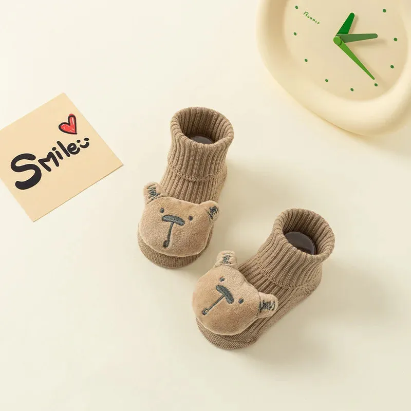 New Baby Winter Autumn Floor Sock Soft Cute Cartoon Bear Doll Toddlers Boys Girls Indoor Shoes Anti-skip 0-3Y Kids Socks