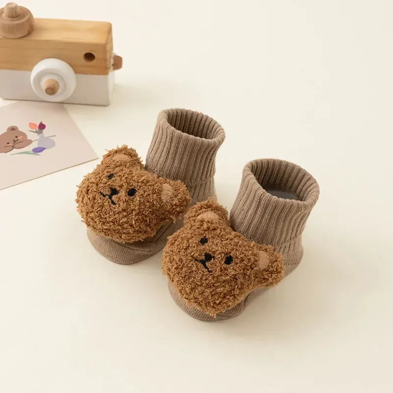 New Baby Winter Autumn Floor Sock Soft Cute Cartoon Bear Doll Toddlers Boys Girls Indoor Shoes Anti-skip 0-3Y Kids Socks