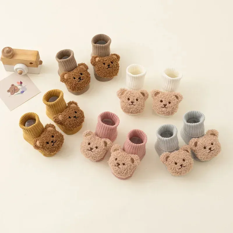 New Baby Winter Autumn Floor Sock Soft Cute Cartoon Bear Doll Toddlers Boys Girls Indoor Shoes Anti-skip 0-3Y Kids Socks