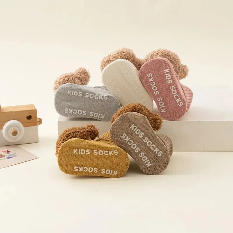 New Baby Winter Autumn Floor Sock Soft Cute Cartoon Bear Doll Toddlers Boys Girls Indoor Shoes Anti-skip 0-3Y Kids Socks