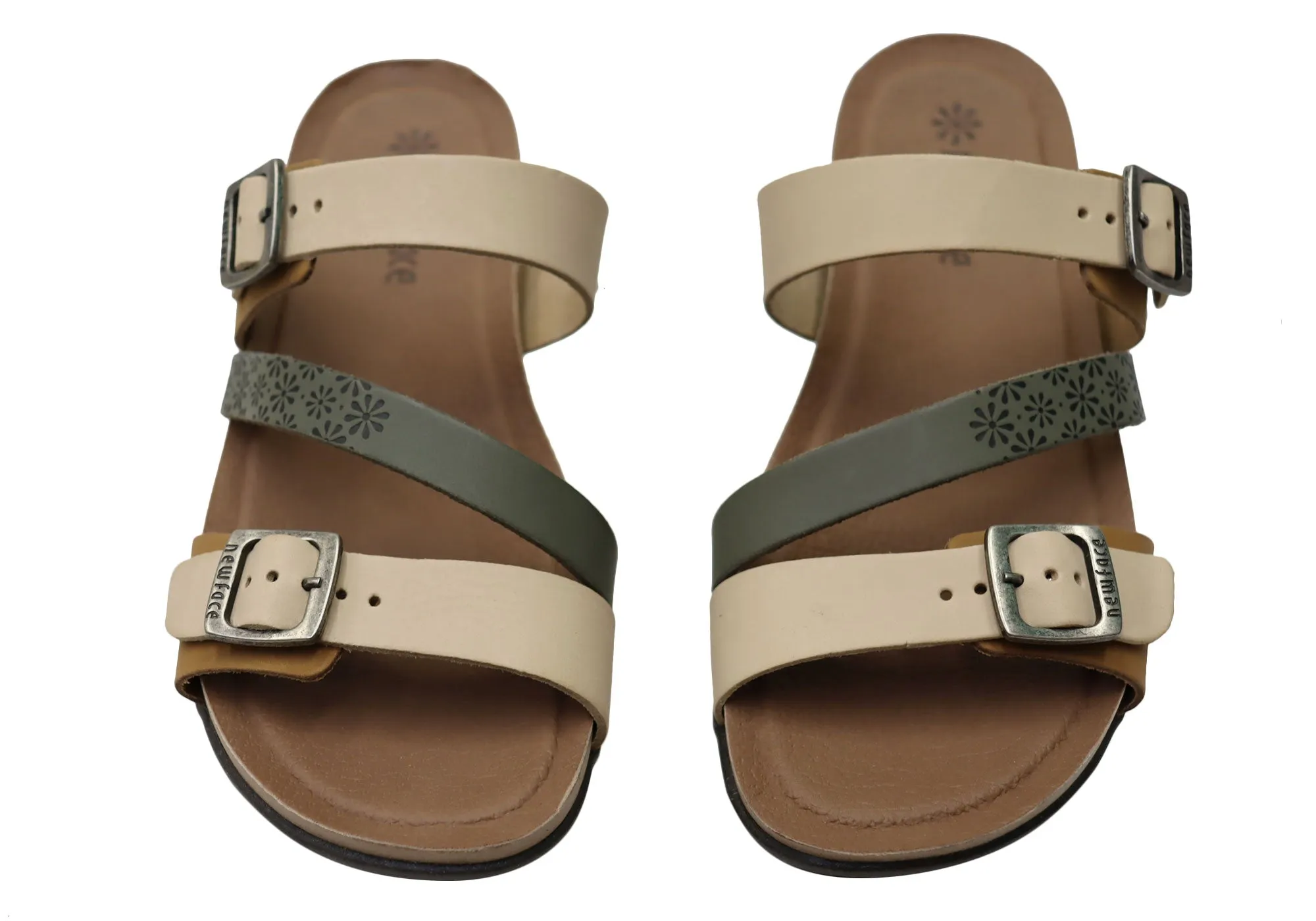 New Face Maxime Womens Comfort Leather Slides Sandals Made In Brazil