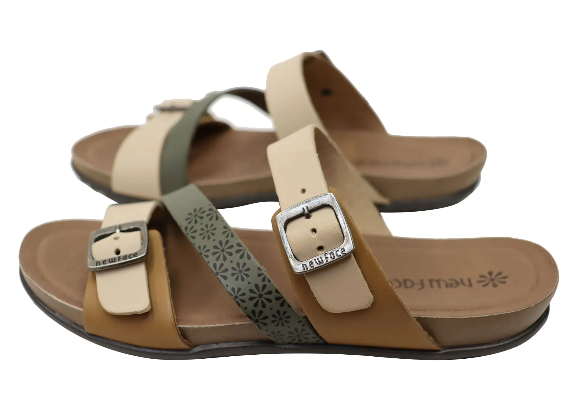 New Face Maxime Womens Comfort Leather Slides Sandals Made In Brazil