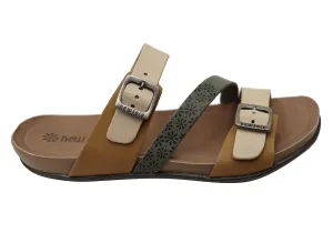 New Face Maxime Womens Comfort Leather Slides Sandals Made In Brazil