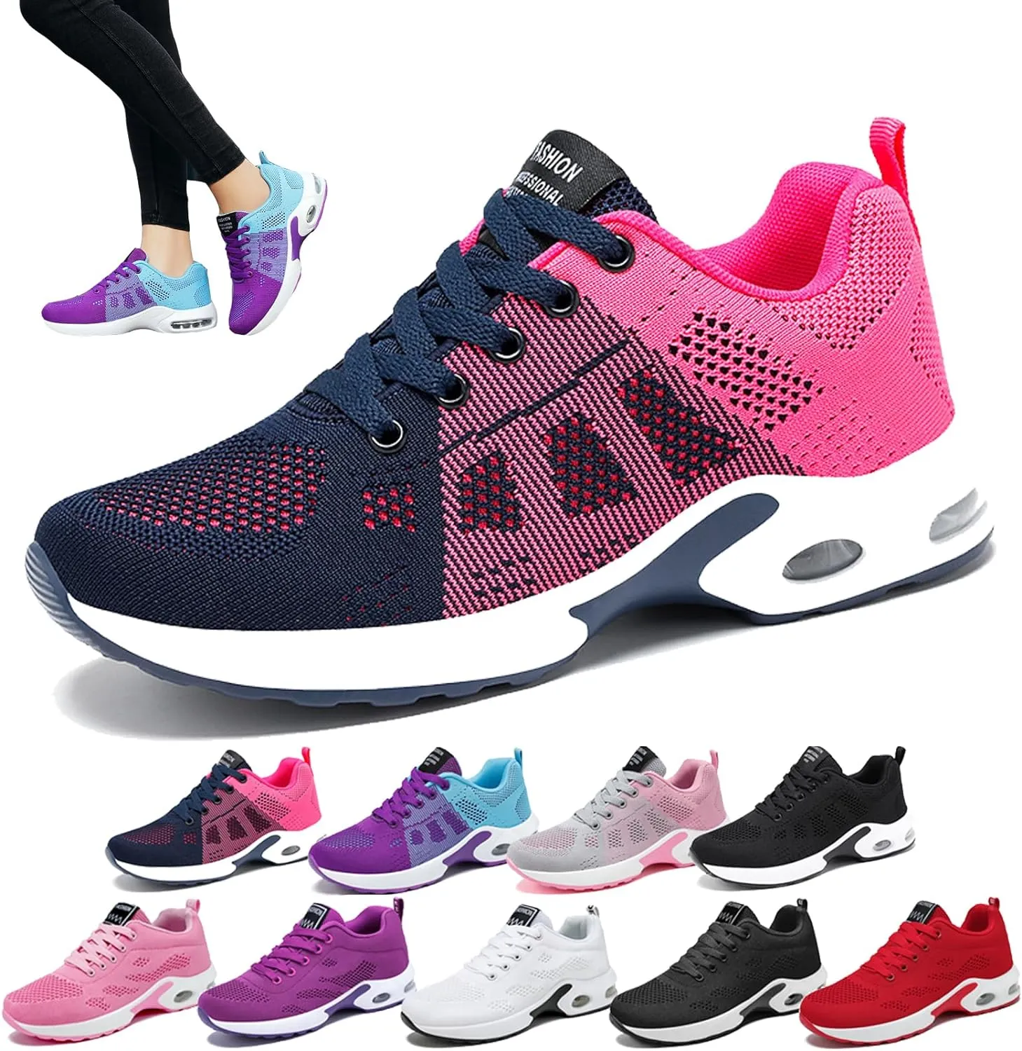 New Musabela Orthopedic Sneakers for Women,Slip-On Air Cushion Breathe Mesh Running Walking Shoes, Pink Sz 7