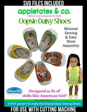 Oopsie Daisy Shoes Sewing Pattern for 18 Inch Dolls - SVG Files Included