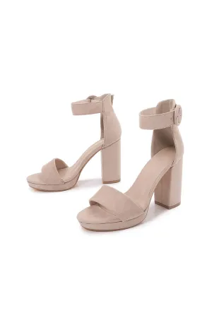 Outdoor Suede Peep Toe Chunky Heel Shoes With Buckle Ankle Strap