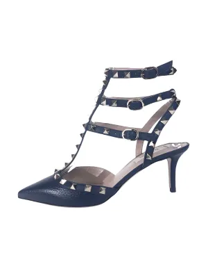 Pebbled Calfskin Rockstud Ankle Strap Pumps | Size US 7.5 - IT 38