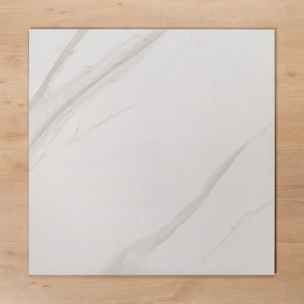 Perisher White Marble Polished Rectified Porcelain Tile 600x600mm