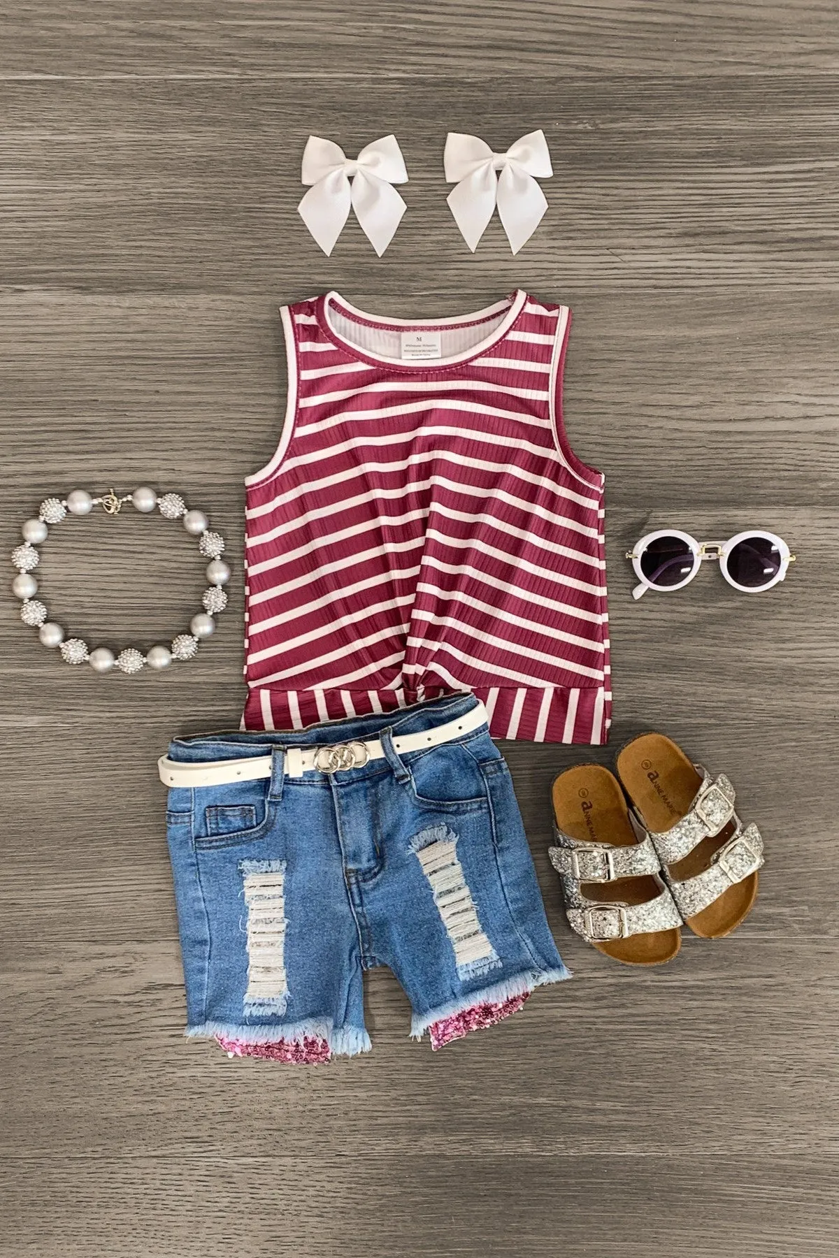 Plum Striped Denim Short Set