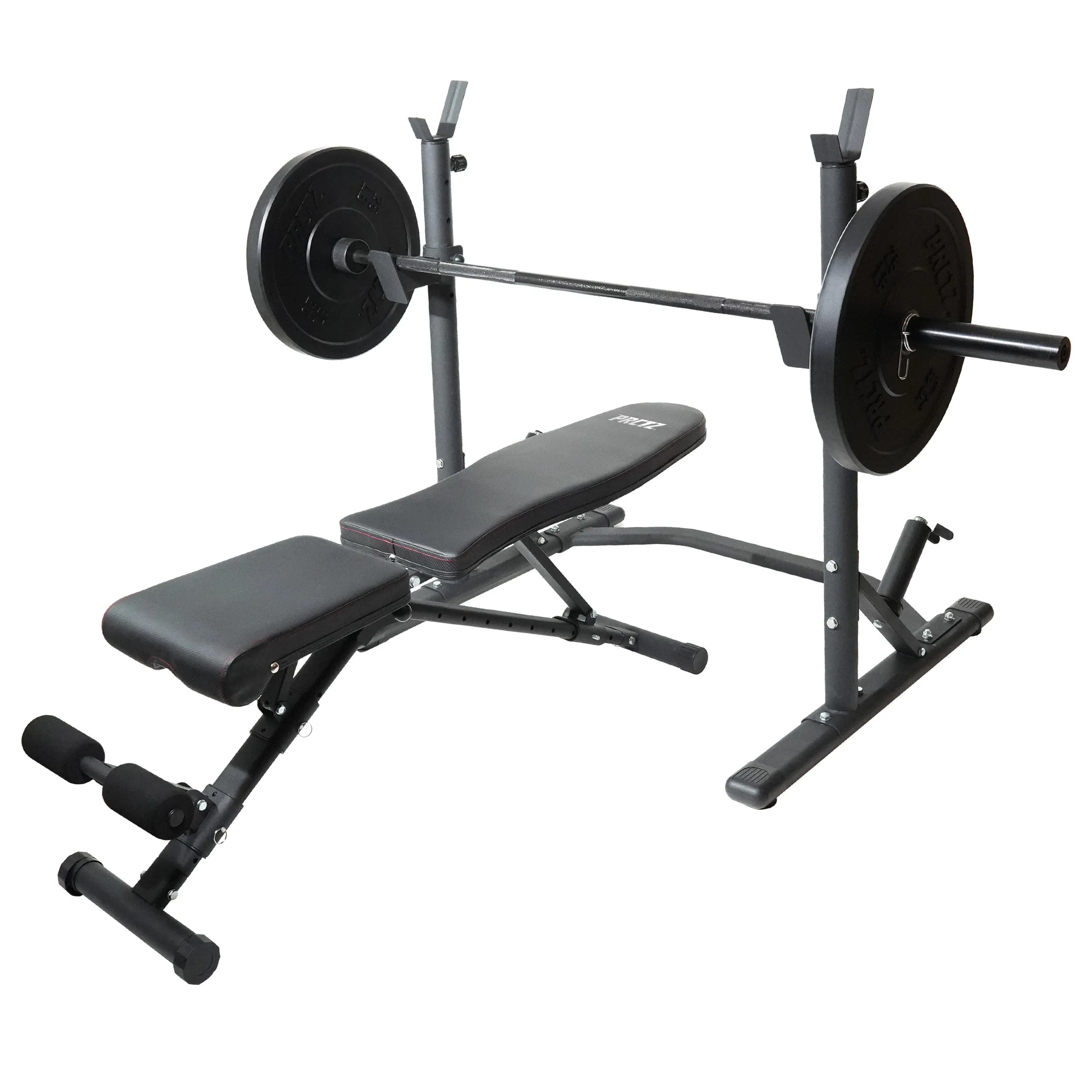 PRCTZ Two-Piece Olympic Weight Bench with Squat Rack, Foldable FID Bench, and Weight Storage