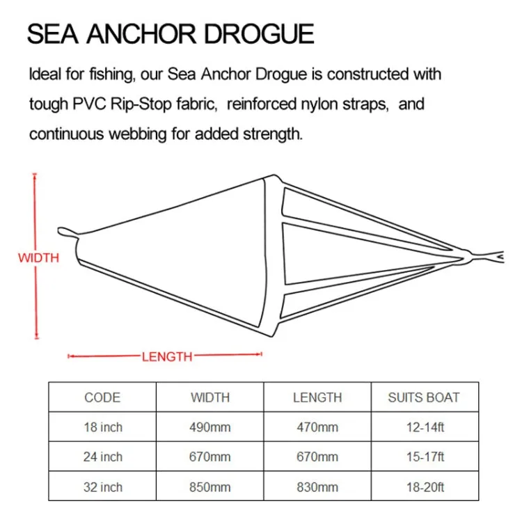 PVC Traction Drift Brake Fishing Sea Anchor, Size: 24 inch Orange With Black Rope Float