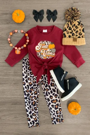 "Fall Vibes" Burgundy Leopard Legging Set