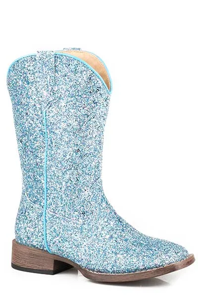 Roper Footwear Blue Glitter Galore Square Toe Boots for Big Kids