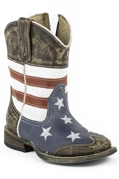 Roper Footwear Sanded USA Flag Square Toe Boots for Toddlers