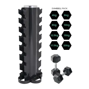 Rubber Dumbbell and 8-Tier Vertical Storage Rack Package Deal