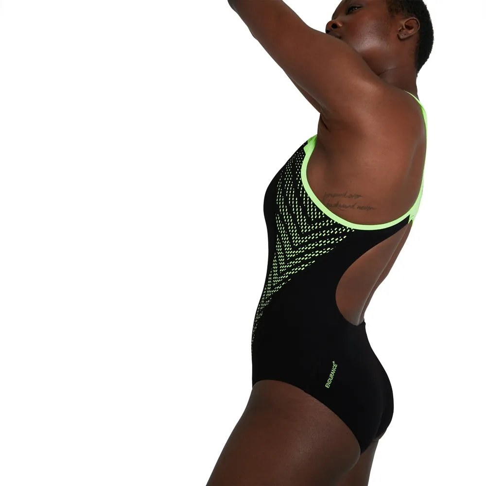 Speedo Womens Placement Laneback Swimsuit - Black/Green