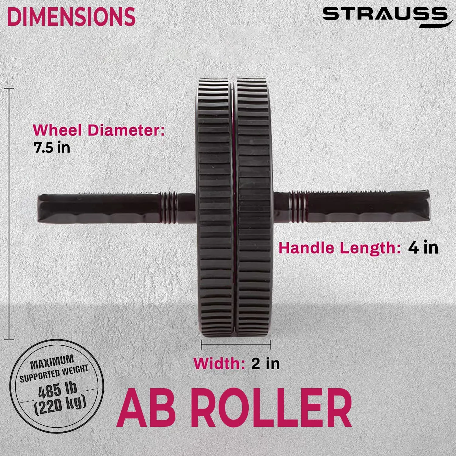 Strauss Double Wheel Ab & Exercise Roller | Anti-Skid Wheel Base, Non-Slip PVC Handles | Ideal for Home, Gym Workout for Abs, Tummy, (Pink)