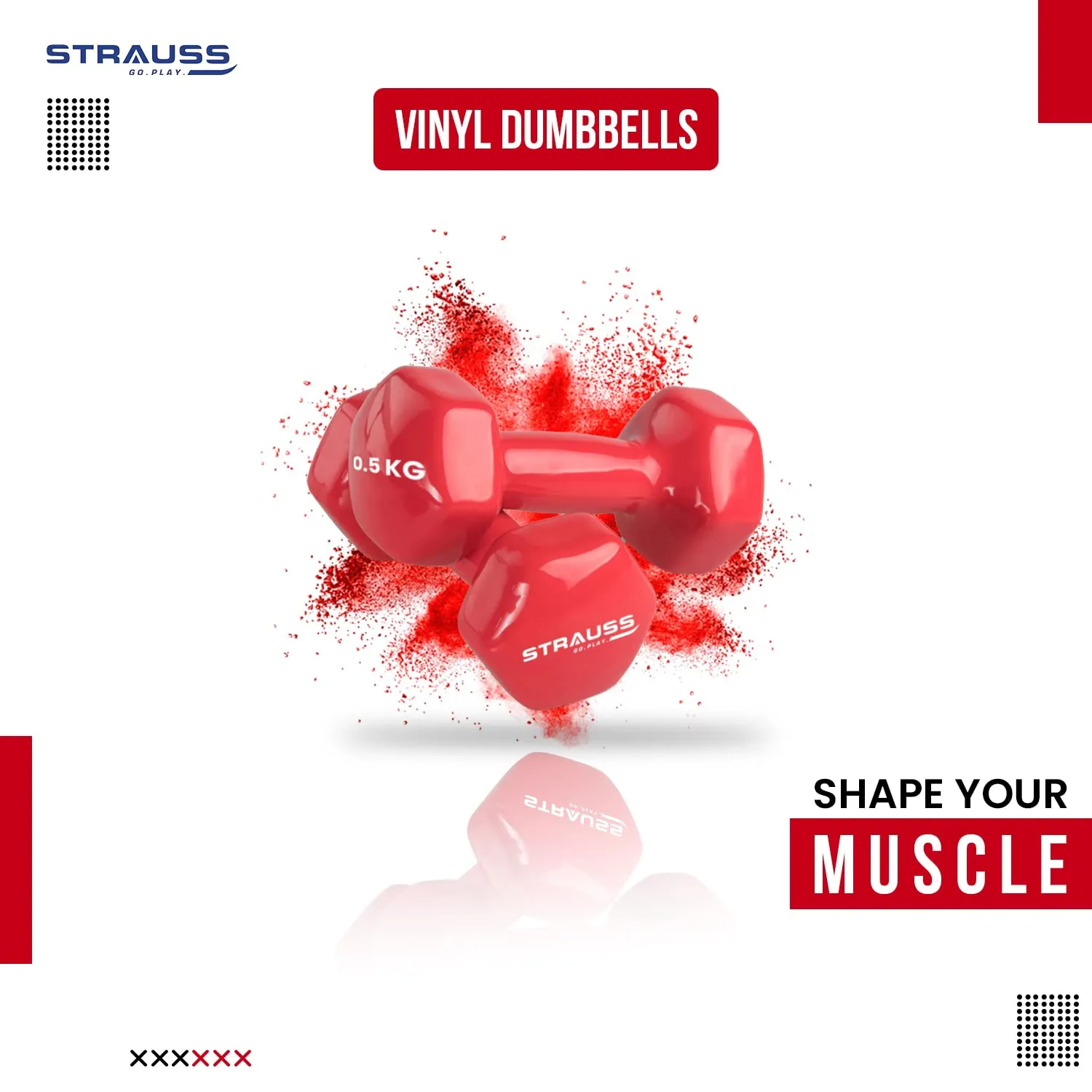 Strauss Premium Vinyl Dumbbells Weight for Men & Women | 0.5 Kg (Each) | 1 Kg (Pair) | Ideal for Home Workout, Yoga, Pilates, Gym Exercises | Non-Slip, Easy to Hold, Scratch Resistant (Red)