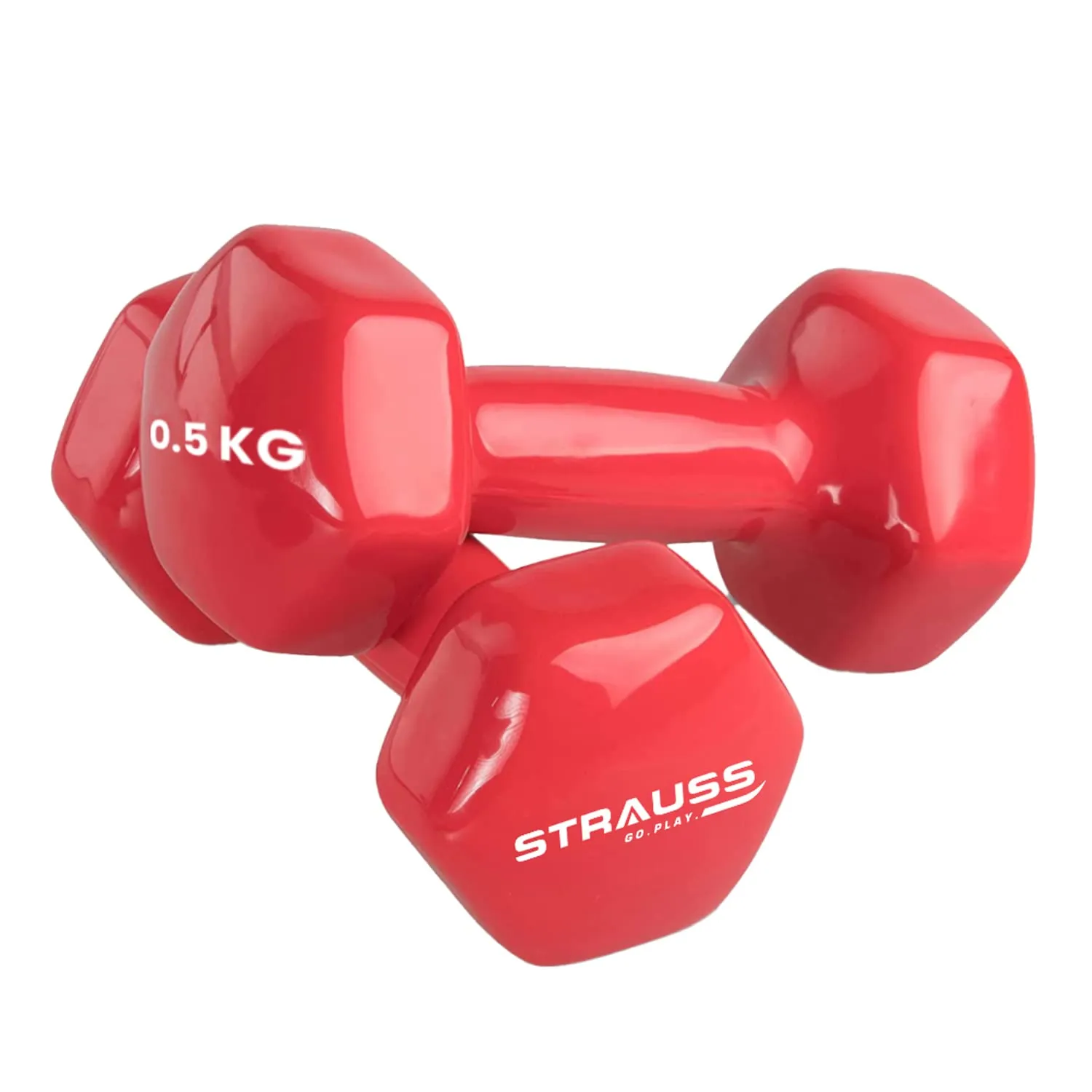 Strauss Premium Vinyl Dumbbells Weight for Men & Women | 0.5 Kg (Each) | 1 Kg (Pair) | Ideal for Home Workout, Yoga, Pilates, Gym Exercises | Non-Slip, Easy to Hold, Scratch Resistant (Red)