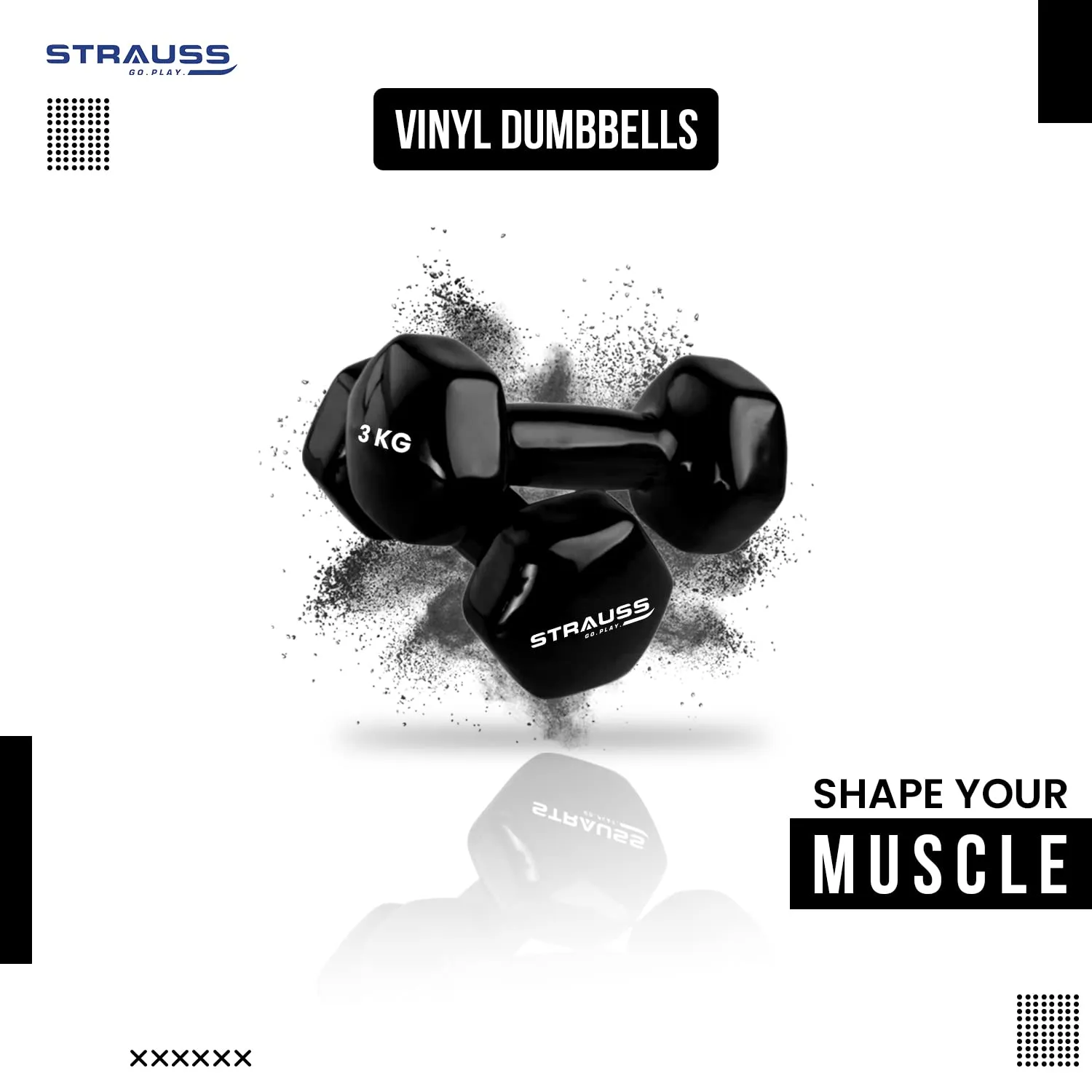 Strauss Premium Vinyl Dumbbells Weight for Men & Women | 4 Kg (Each) | 8 Kg (Pair) | Ideal for Home Workout, Yoga, Pilates, Gym Exercises | Non-Slip, Easy to Hold, Scratch Resistant (Black)