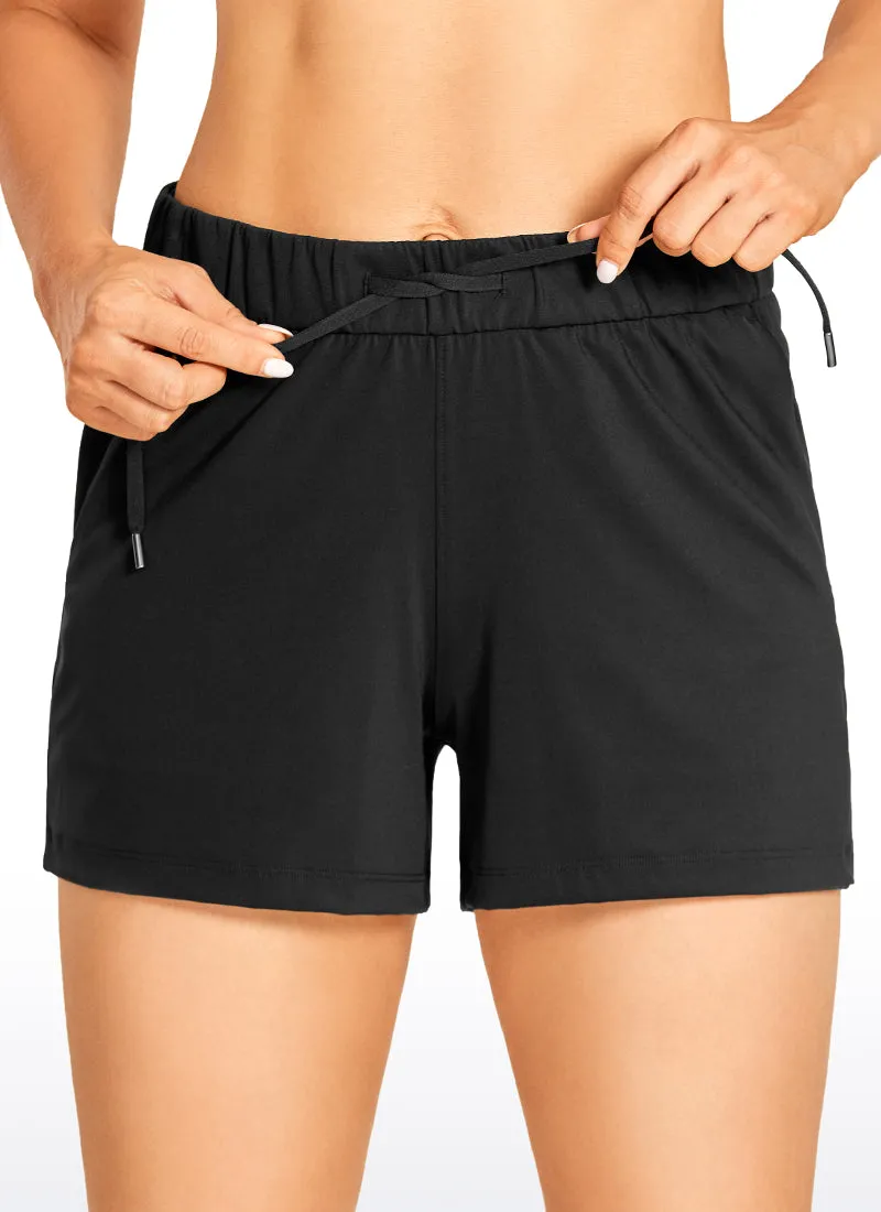 Stretch Mid-Rise Drawstring Shorts with Pockets 3.5"