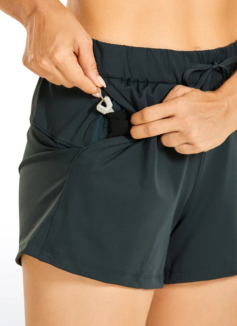 Stretch Mid-Rise Drawstring Shorts with Pockets 3.5"