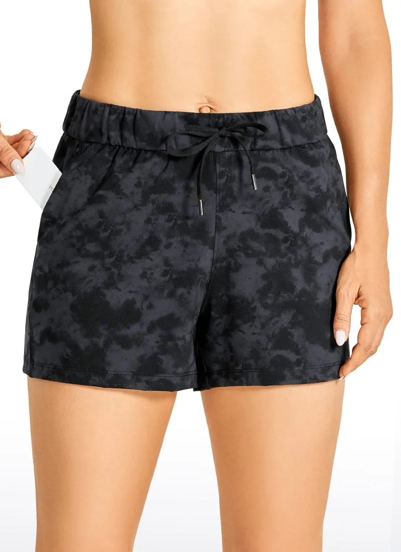 Stretch Mid-Rise Drawstring Shorts with Pockets 3.5"